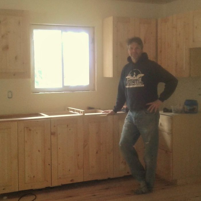 Scott built a new custom kitchen which he just installed into Hilltop Cottage