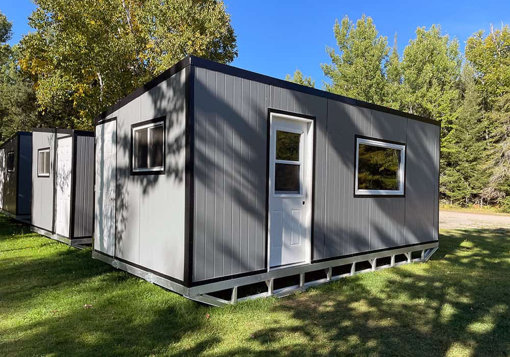 Angled view of exterior 6-man ice fishing hut - Glen Echo Cottages